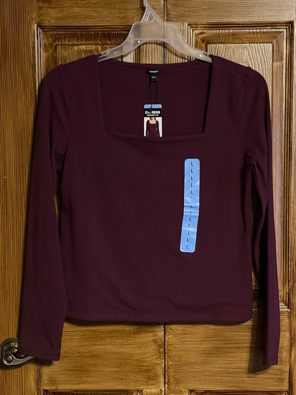 Express Women’s Square Neck Long Sleeve Top - Burgundy Size Large